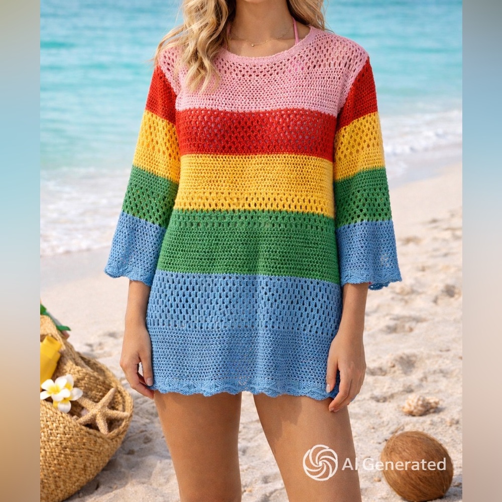 Show Me Your Mumu Paula Pullover – Bright Stripe Crochet | Flared Sleeves